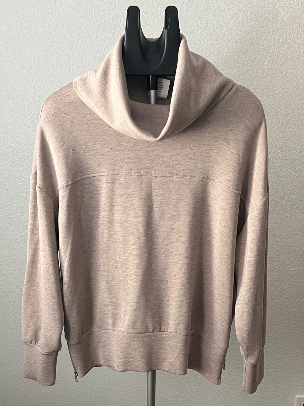 Varley DoubleSoft Priya Cowl Neck Sweatshirt Taupe Marl Fleck Side Zip